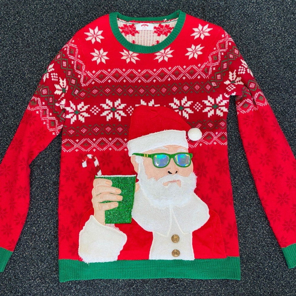 Holiday Time Men's M (38-40) Ugly Christmas Sweater Hip Santa
